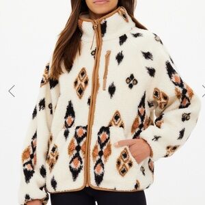 The Upside Patterned Teddy Jacket in Cream and Tan